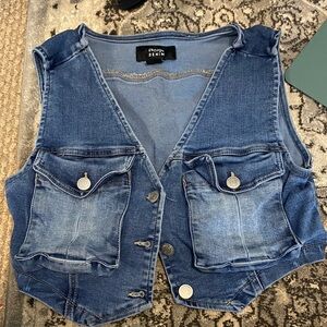 Refuge Blue Denim Vest with Button Accents